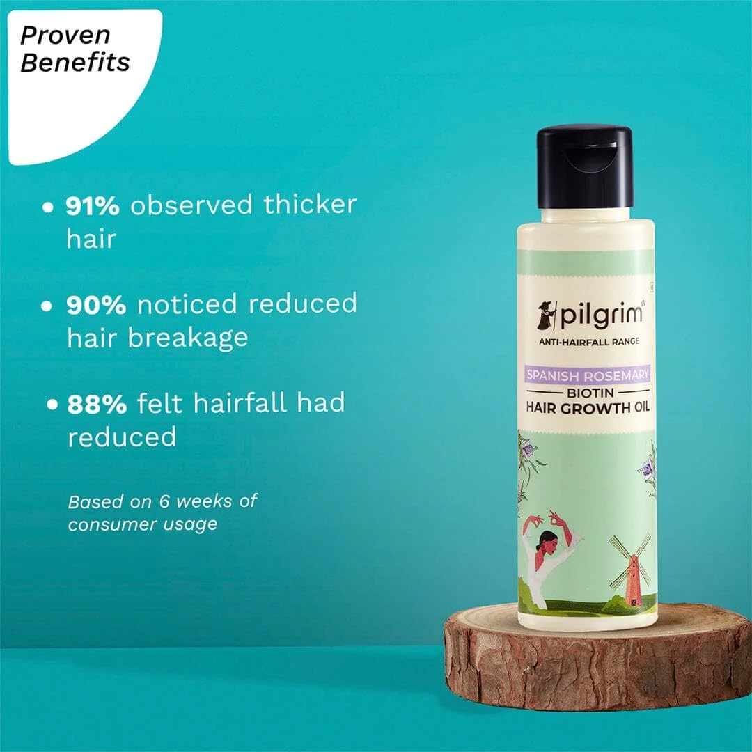 Pilgrim Rosemary & Biotin Hair Oil – Hair Fall Control 7 Pilgrim Spanish Rosemary & Biotin HairGrowth Oil to Control Hair Fall & Strengthens Hair | Rosemary essential oil for hairgrowth | Reduces Hairfall | Strengthens Hair I For Women and Men 7