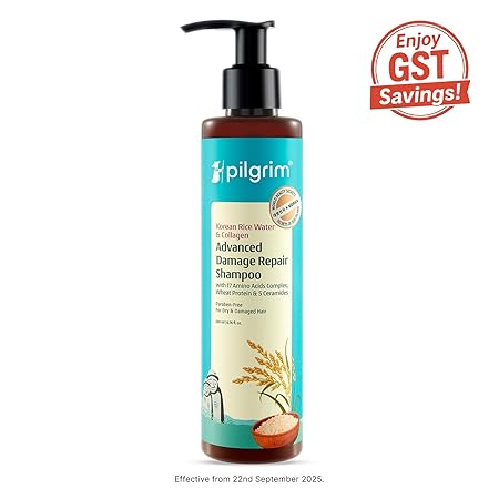 Pilgrim Korean Rice Water & Collagen Advanced Damage Repair Shampoo| with 17 Amino Acids, Wheat Protein & 5 Ceramides | Paraben-Free | For Dry & Damaged Hair | For Women and Men 8