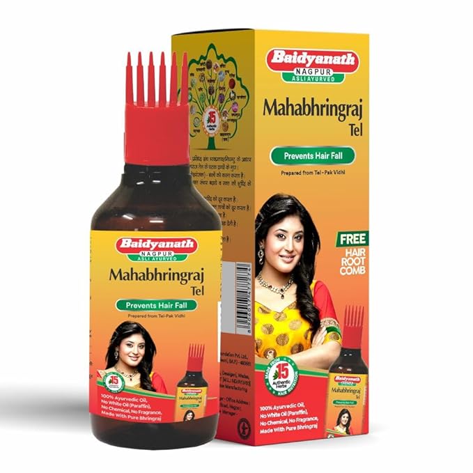 Baidyanath Mahabhringraj Tel 200ml: Nourish Scalp, Reduce Hairfall Baidyanath Mahabhringraj Tel (Oil) - 200 ml | Helps to Nourish Scalp, Supports Hair Growth and Reduce Hairfall | Ayurvedic Proprietary Medicine For All Hair Types