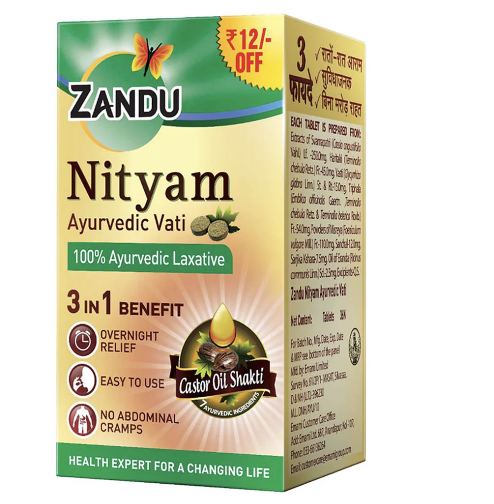 Zandu Nityam Ayurvedic Vati - Overnight Relief for Constipation Zandu Nityam Ayurvedic Vati, Tablets for Relief from Chronic Constipation, Enriched with 7 Ayurvedic Ingredients, Overnight Relief, Non-Habit Forming - 30 Count